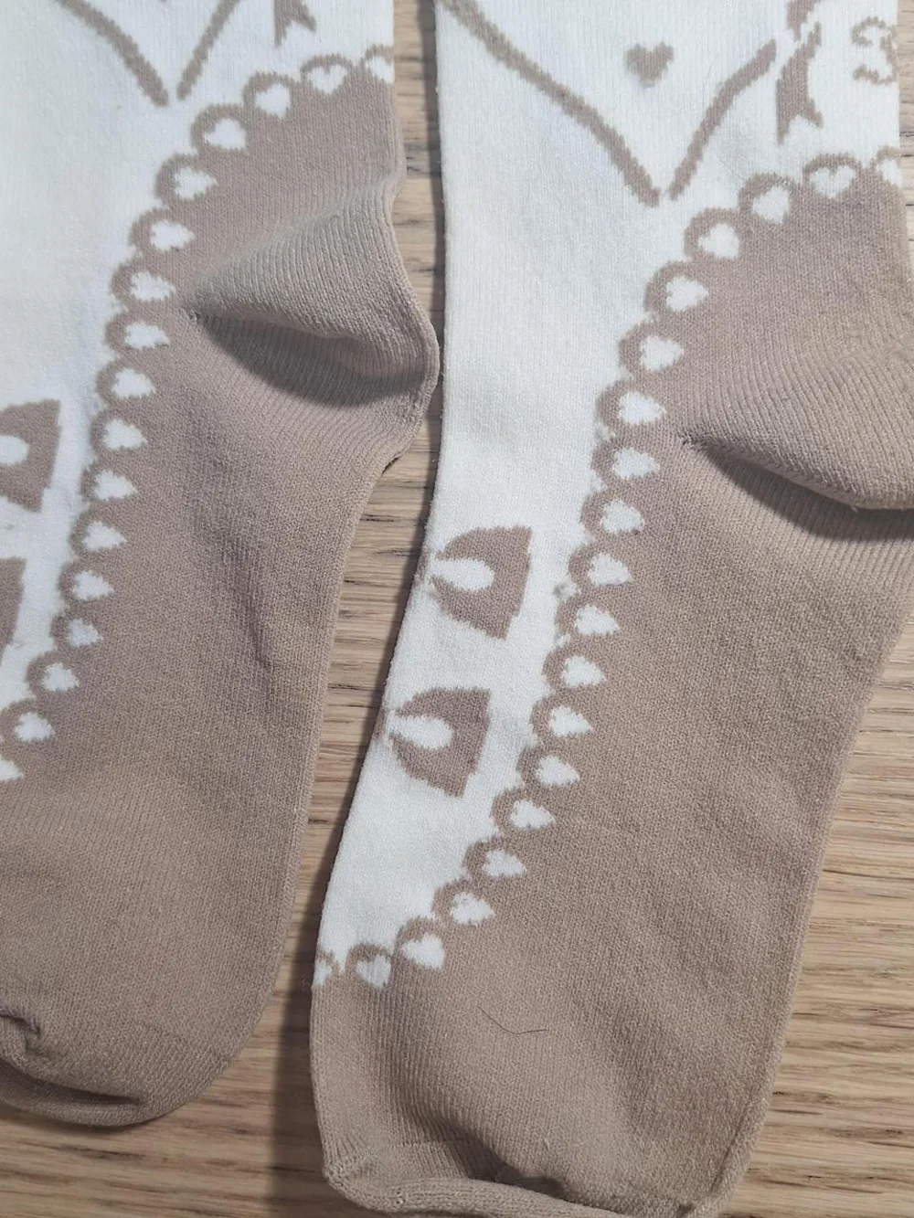 Innocent World Ivory Tan Ballet Ribbon OTK Socks | Classic Lolita